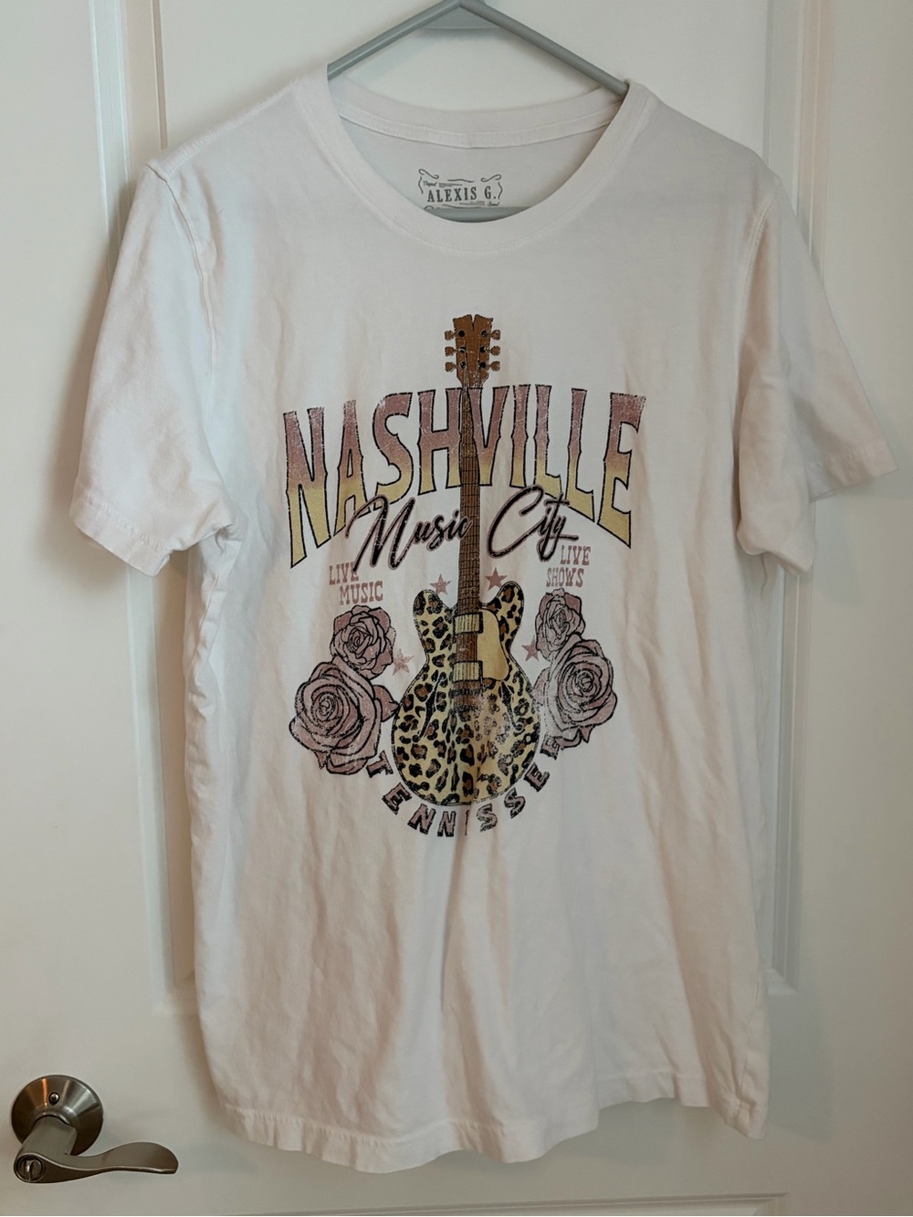 Alexis White Nashville Music City Graphic Tee with Leopard Guitar